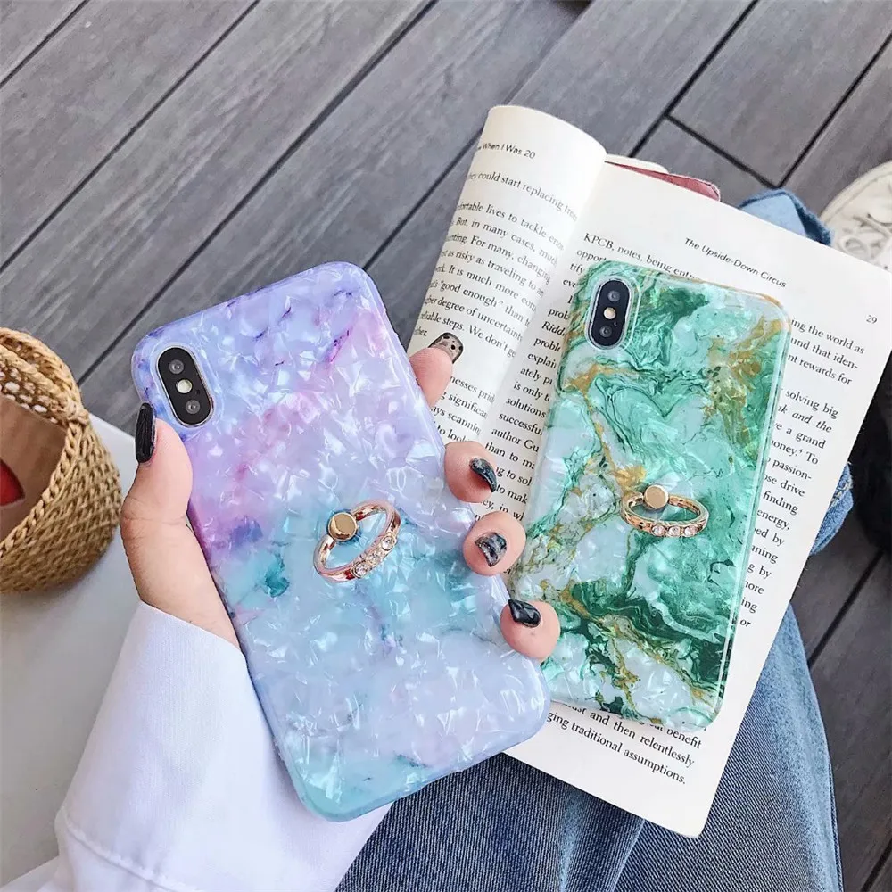 Роскошный Мраморный держатель кольца для пальцев чехол iPhone x s xs max xr 6 6s 7 8 Plus