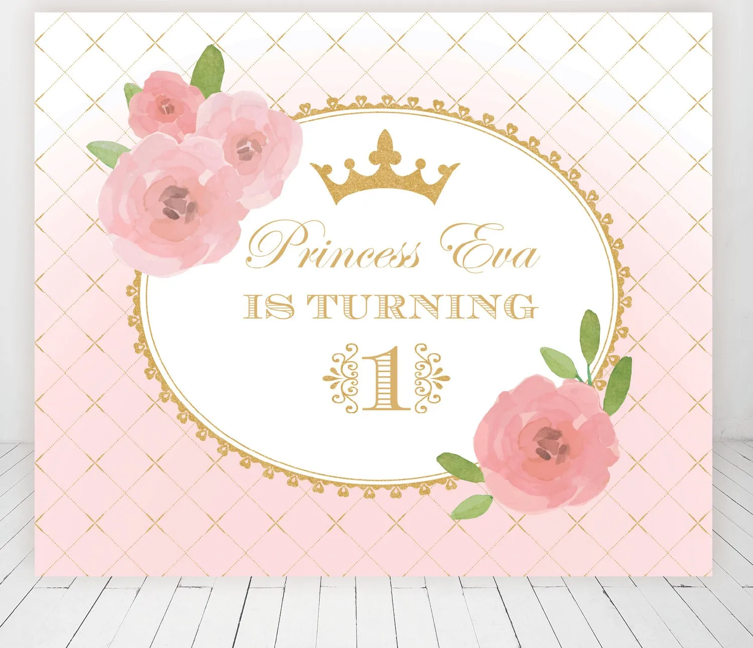 

custom pink gold floral princess crown baby shower 1st birthday backgrounds High quality Computer print party backdrops