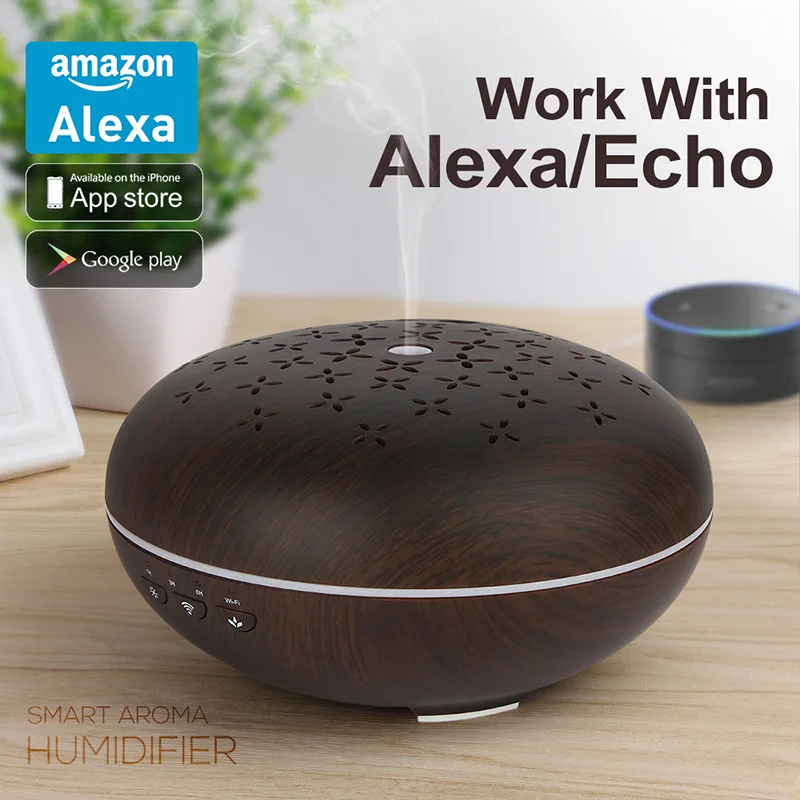 Amazon Alexa Google App Wi Fi Smart древесины увлажнитель воздуха эфирные масла диффузор 7