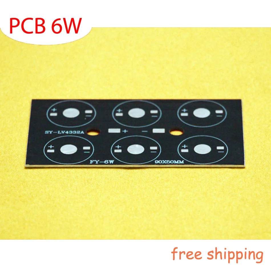 

30pcs/lot, 6W LED Rectangular PCB, 90*50*1.5mm for 6pcs LEDs, aluminum plate base board, high power led 6W DIY PCB,free shipping