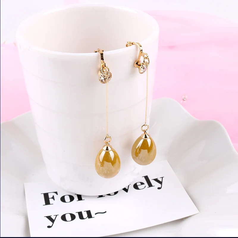 

New Arrival High Quality Resin WaterDrop Clip On Earrings no Hole Luxury For Women Girl Porm Party Ear Clip Fashion Jewelry