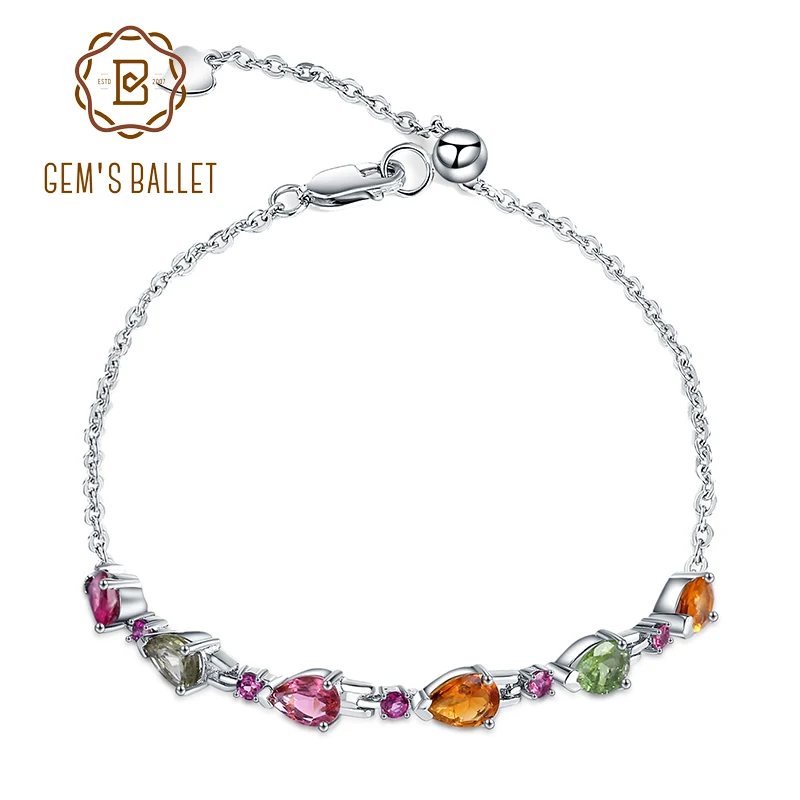 

GEM'S BALLET 3.13Ct Natural Tourmaline Chain Link Bracelet 925 Sterling Silver Gemstone Adjustable Bracelet For Women Wedding