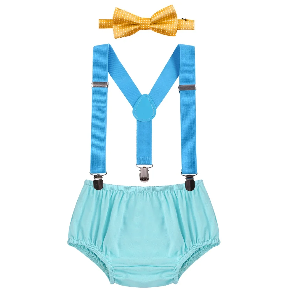 Light Blue Детский костюм для Cake Smash, комплект одежды из 3 предметов, одежда для День рождения для маленьких мальчиков наряд с подтяжками для фотосессии Милая одежда для маленьких детей - Цвет: Light Blue