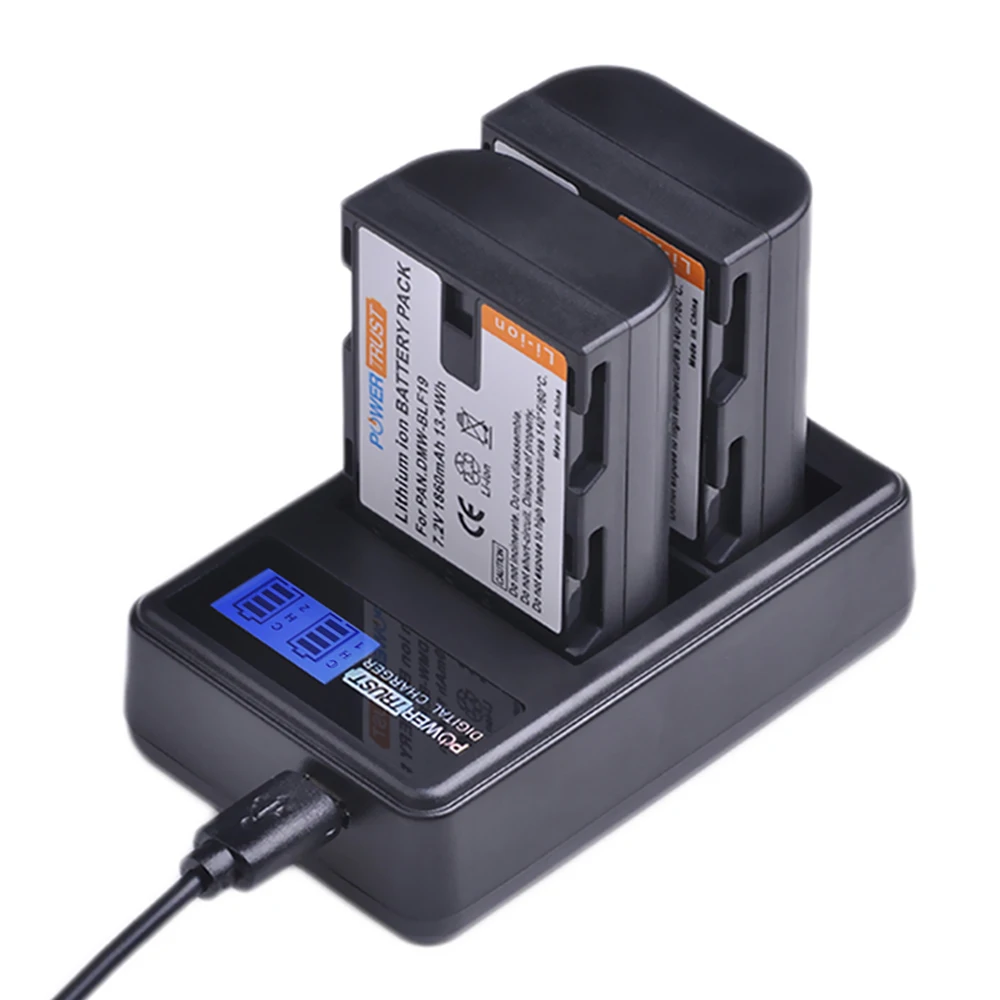 2 шт. 1860 мАч DMW BLF19E BLF19 камера батарея + ЖК дисплей двойной USB зарядное устройство