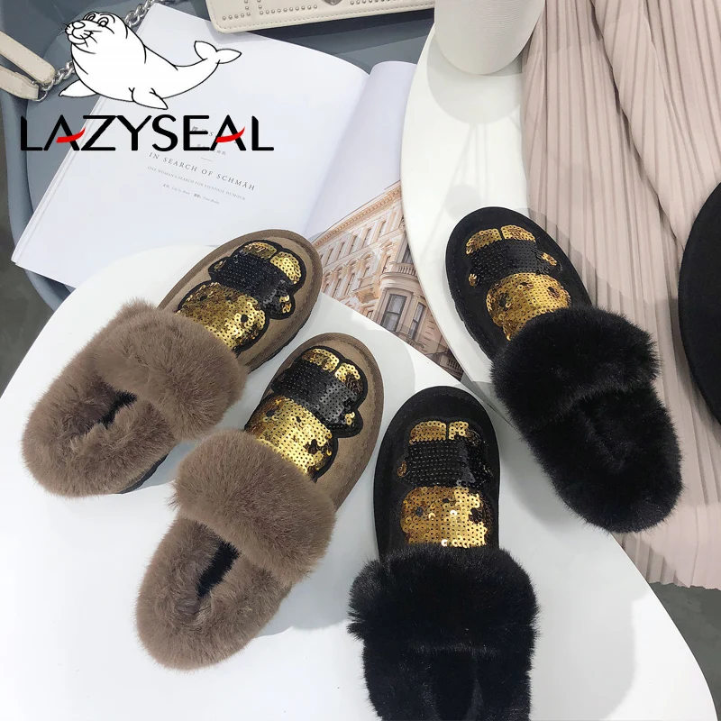 Женские сверкающие ботильоны для женщин LazySeal теплые зимние ботинки с блестками