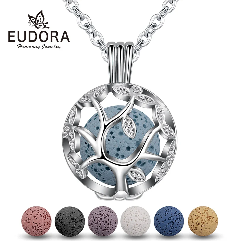 Кулон EUDORA с изображением дерева жизни 14 мм кулон для ароматерапии фианитом
