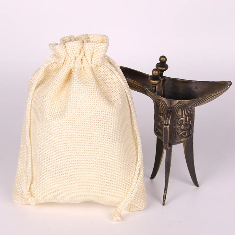 10x14 см 50 шт./лот бежевый джут drawstring Сумки Небольшие холщевый для Кофе конфеты