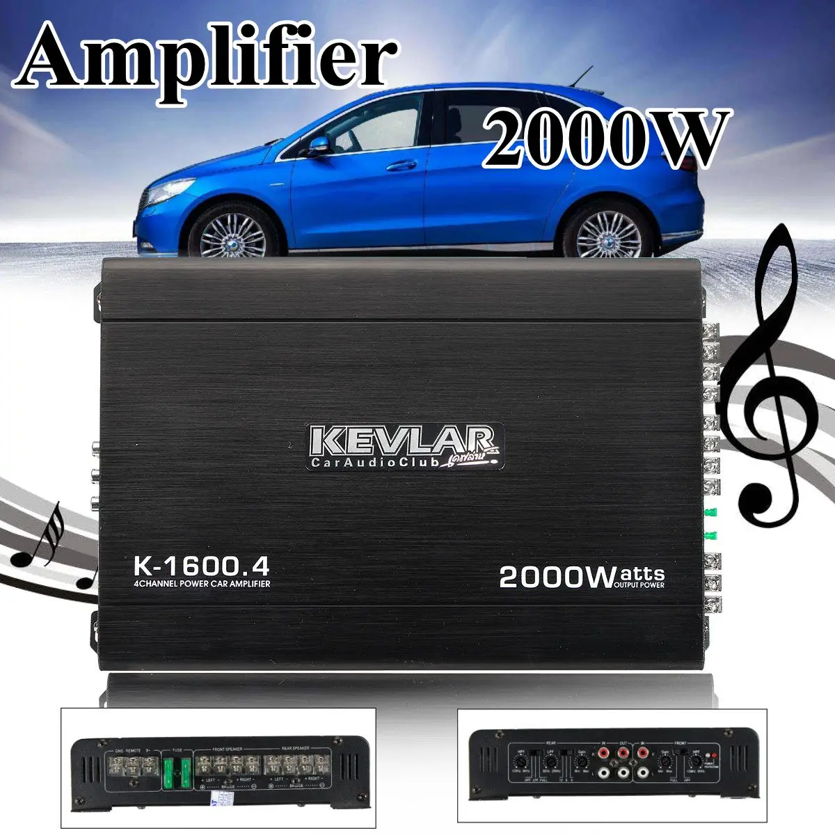 2000W 4 канальный автомобильный усилитель аудио 12dB высокое Мощность Автомобильные усилители стерео усилитель Авто Аудио Мощность усилитель