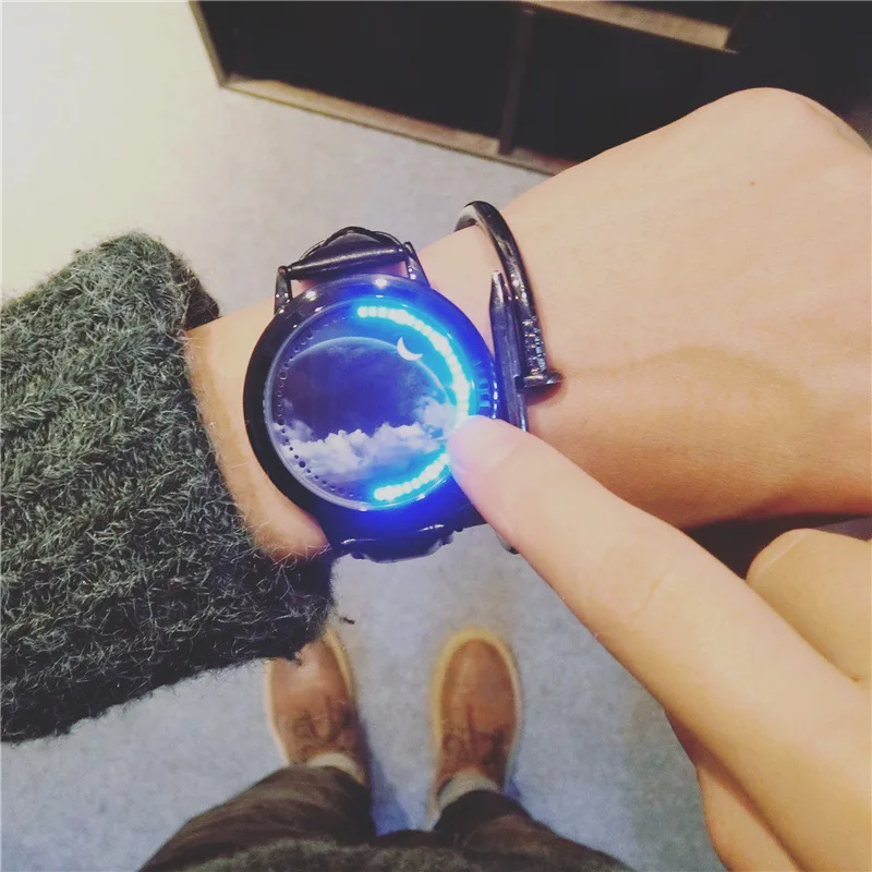 Креативные Часы с кожаной подсветкой и звездой женские часы для пары мужские