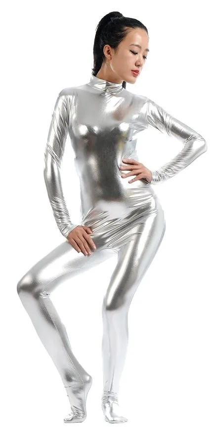 LZCMsoft женский костюм на молнии с длинным рукавом Zentai полностью металлический боди