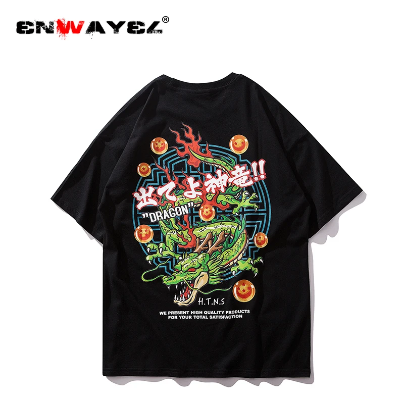 ENWAYEL Японский Жемчуг дракона печатные футболки 2019 летние Harajuku мужские топы хип