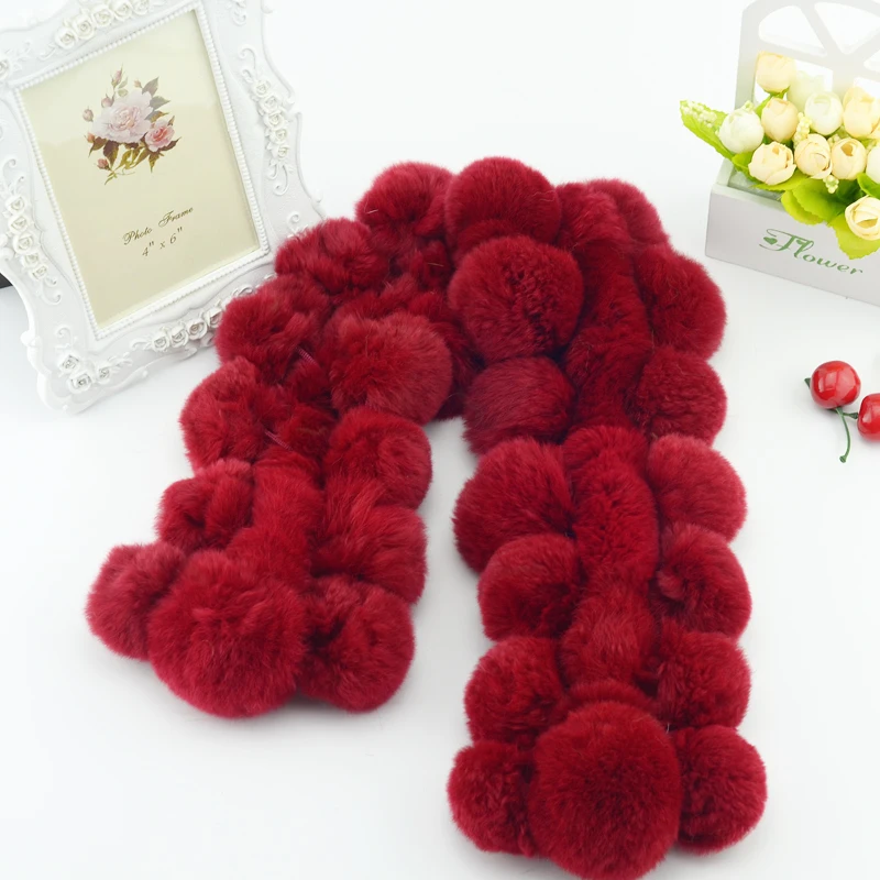 Горячая мода женский Настоящий мех кролика помпон ручной работы шарф шаль