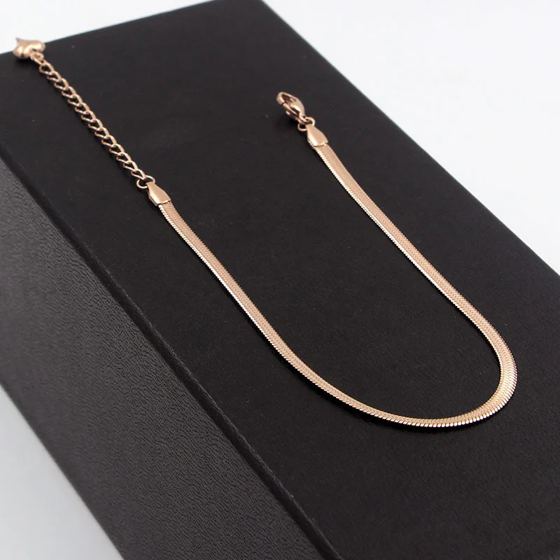 Women's Anti-allergic Rose Gold Anklet - Fashionable Simple Flat Snake Bone Chain, made with Titanium Steel image 4