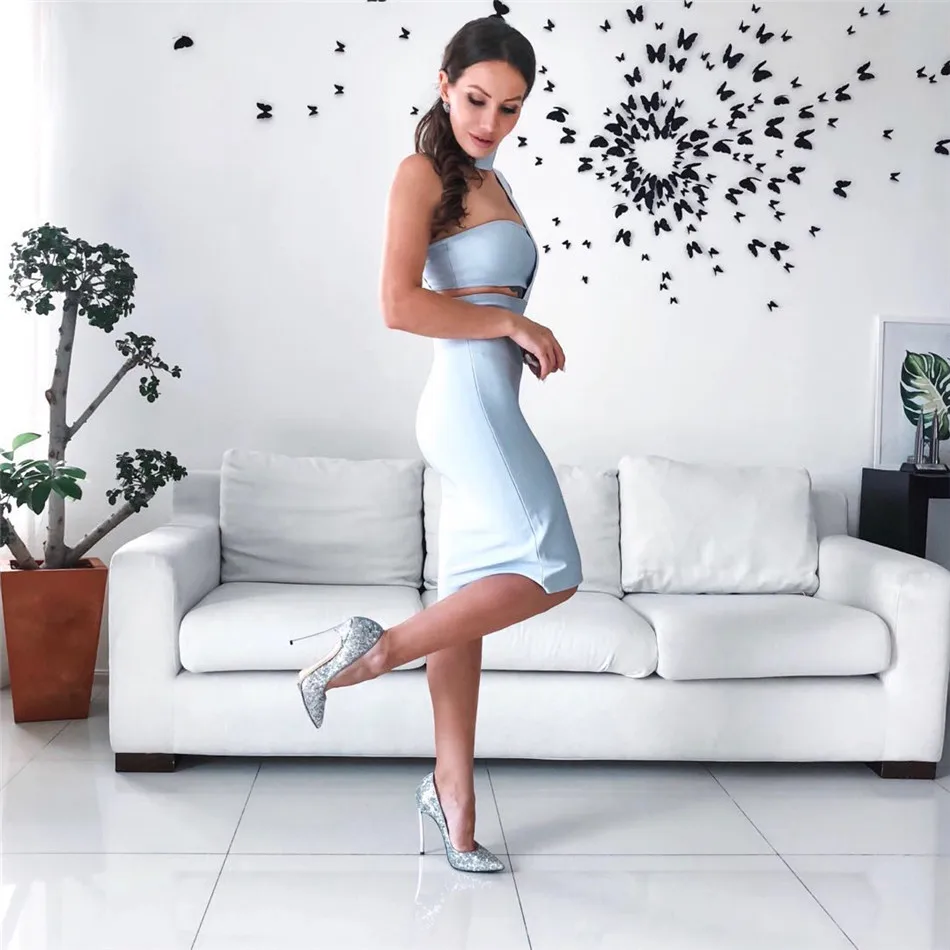 Новое модное платье для леди вечерние платья повязки Bodycon одноцветное Цвет одно