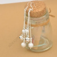 fast elegant 925 sterling silver fashion 3 layered with charming beads balls dangle earrings for woman