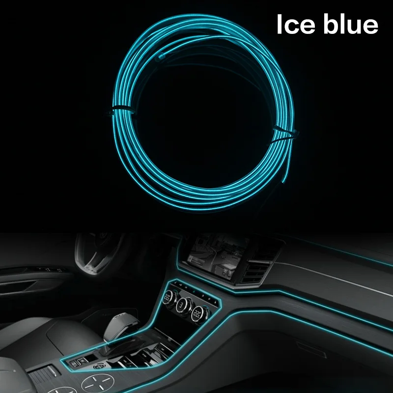 lce blue Освещение салона автомобиля 1 м 2 м 3 м 5 м Авто Светодиодная лента гирлянда EL провод веревка трубка гибкий неоновый светильник с 12 В сигаретный привод США - Испускаемый цвет: lce blue