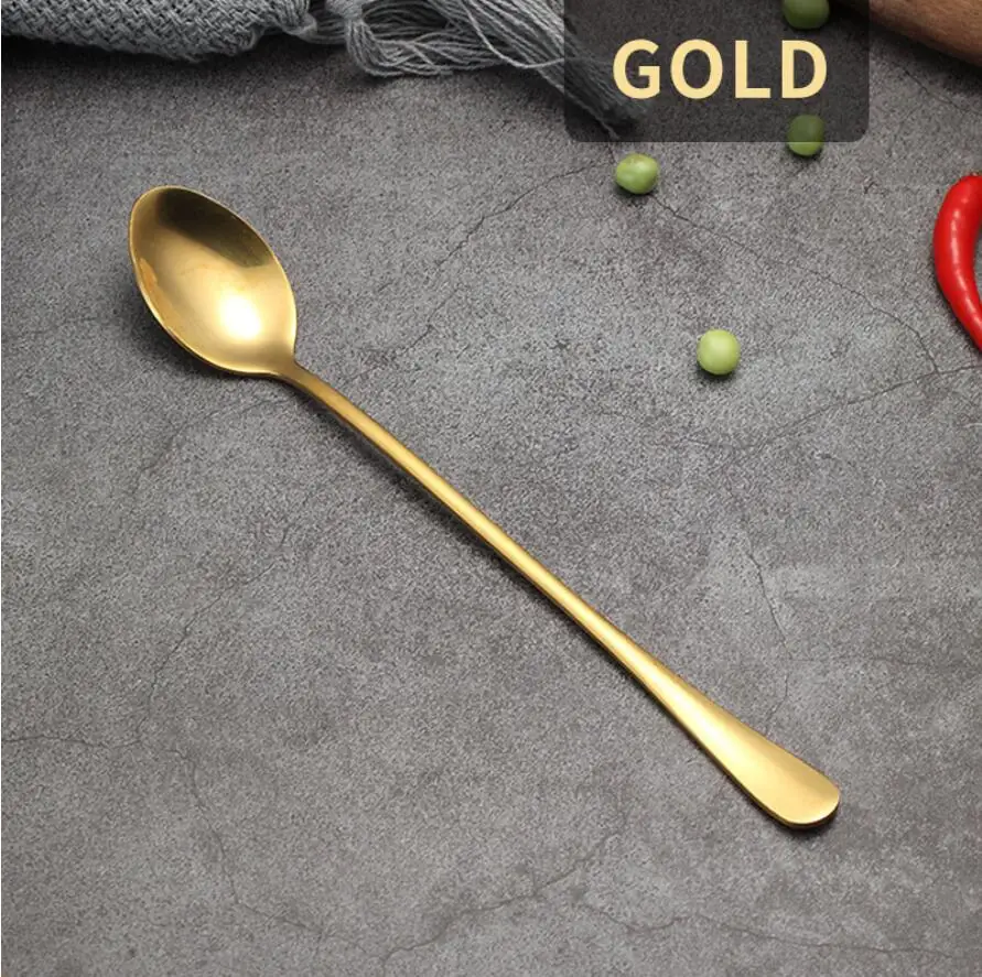 1 Pcs Oval Gold VandHome цветная кофейная ложка из нержавеющей стали с длинной ручкой, десертный набор чайных ложек, кухонные аксессуары для кофе - Цвет: 1 Pcs Oval Gold