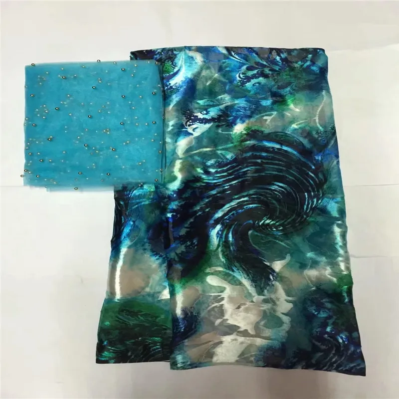 High quality silk fabric for lady dress embroidered george silk fabric African metallic silk fabric 114cm/8mm 5 yards lxe111583