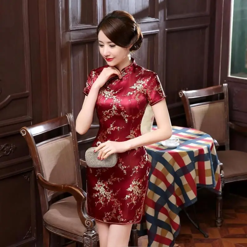 

Burgundy Traditional Chinese style Dress Women's Mini Cheongsam Qipao Vestido S M L XL XXL XXXL 4XL 5XL 6XL J3086