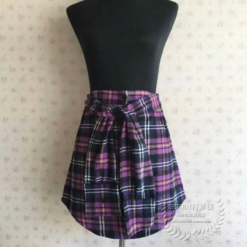 Женская мини-юбка модная клетчатая Повседневная с узлом 2016 | одежда