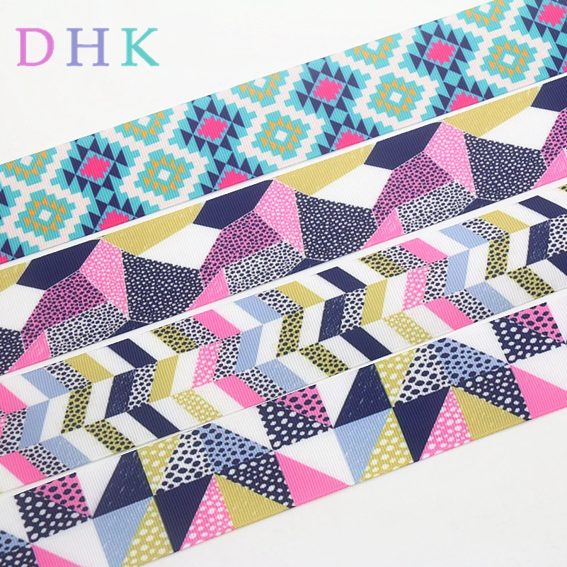 

DHK 1.5'' 50yards Tribal Plaid Printed Grosgrain Ribbon Accessory Material Headwear Decoration DIY Material 38mm S1052