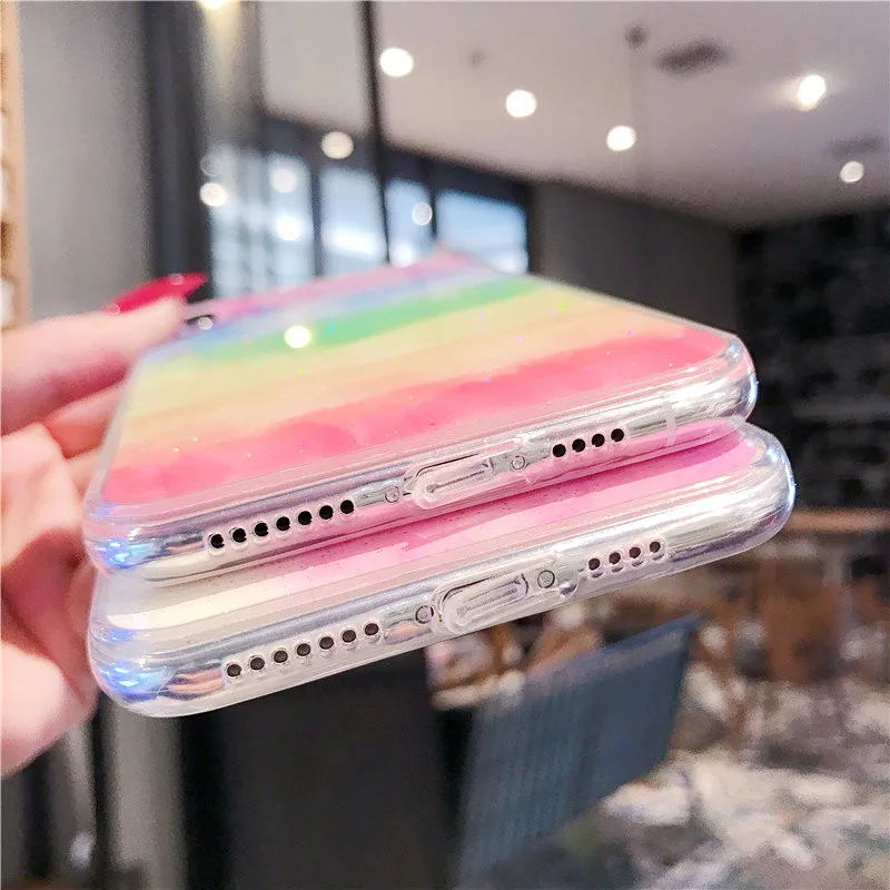 Transparent Soft Silicone Phone Cases for Apple iPhone 8 7 6 6s Plus X XR XS MAX Horse Glitter Epoxy On Rainbow TPU case cover |