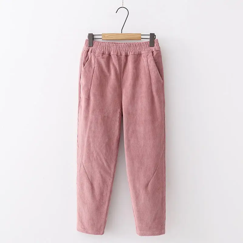 Pink Вельветовые брюки винтажные уличные брюки женские свободные плюс размер шаровары женские повседневные брюки с высокой талией Pantalon Femme Q1555 - Цвет: Pink