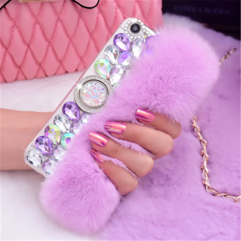Luxury Bling Diamond Gem Ring Stand Holder Rabbit Fur Hairy Soft Cover Case For SamsungS6 S7 S8 S9 S10 S11PLUS Lite Note5 8 9 10 |