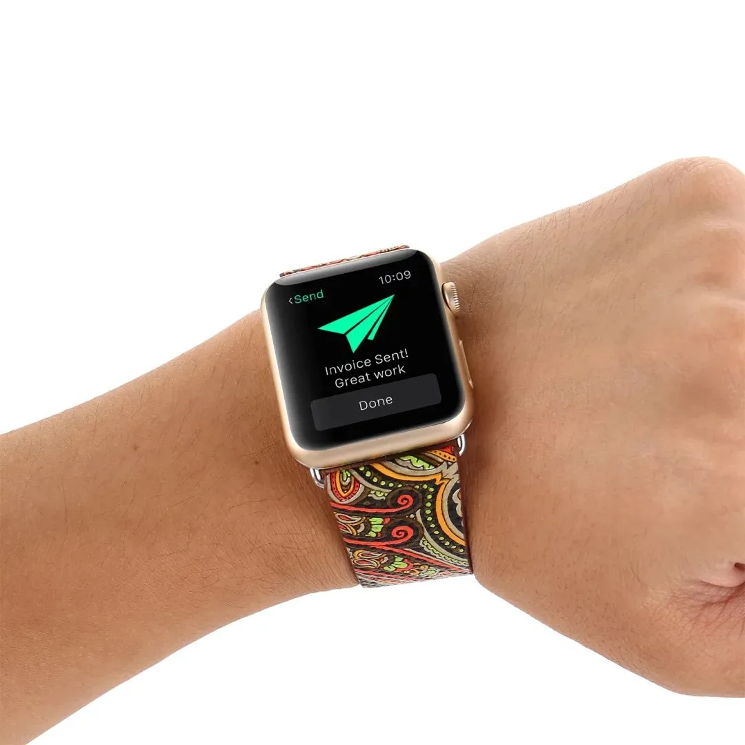 Кожаный ремешок в стиле ретро с цветами для Apple Watch Series 3 2 1 винтажный браслет