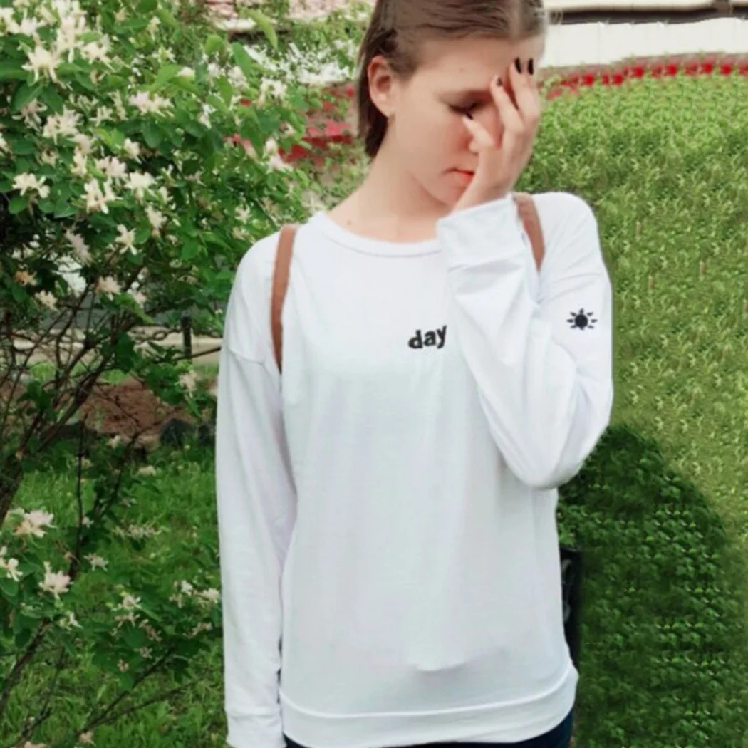 Fashion Day And Night Letter Hoodie Sweatshirts Autumn Women Pullover Sweatshirt Tracksuits Streetwear Feminino Sudadera Mujer | Женская