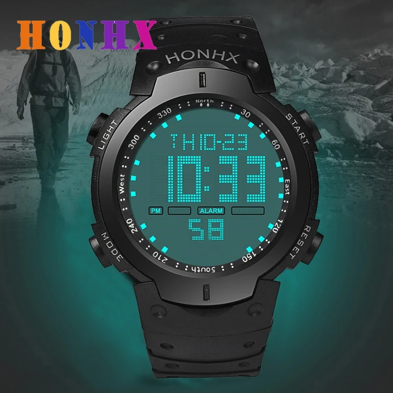 HONHX, роскошные Брендовые мужские спортивные часы, военные, светодиодный, цифровые часы, водонепроницаемые, секундомер, дата, Резиновые наручные часы, часы