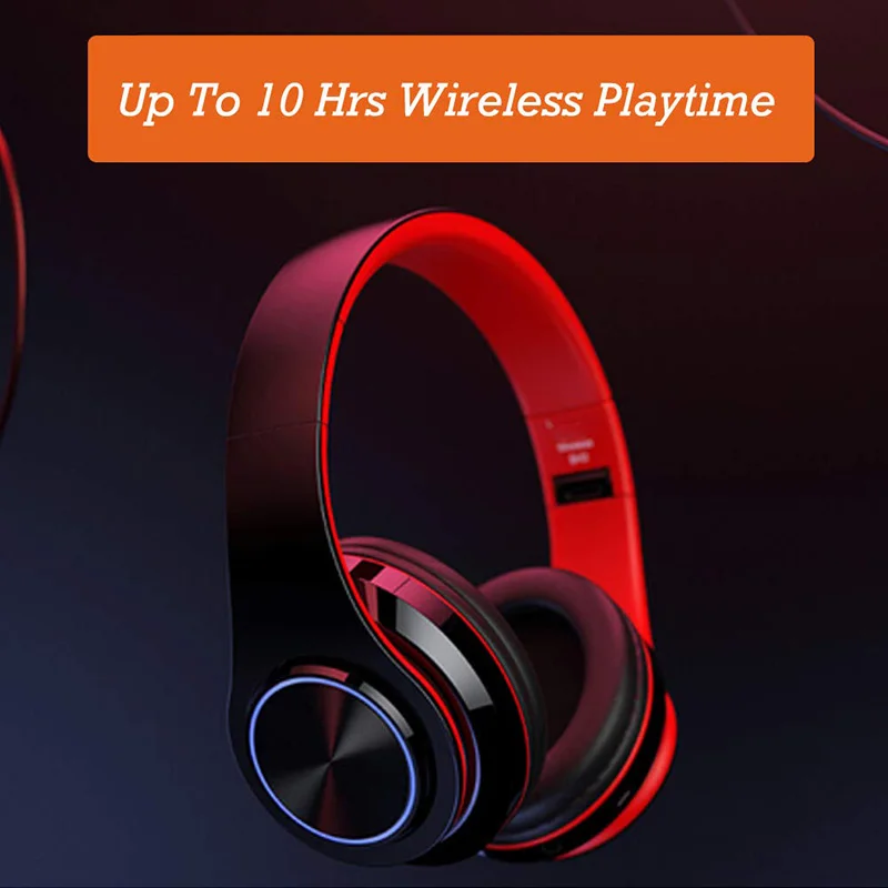 Bluetooth Наушники накладные, беспроводная гарнитура с микрофоном и холодный светодиодный светильник, Портативный и складной, шумоподавляющий стерео