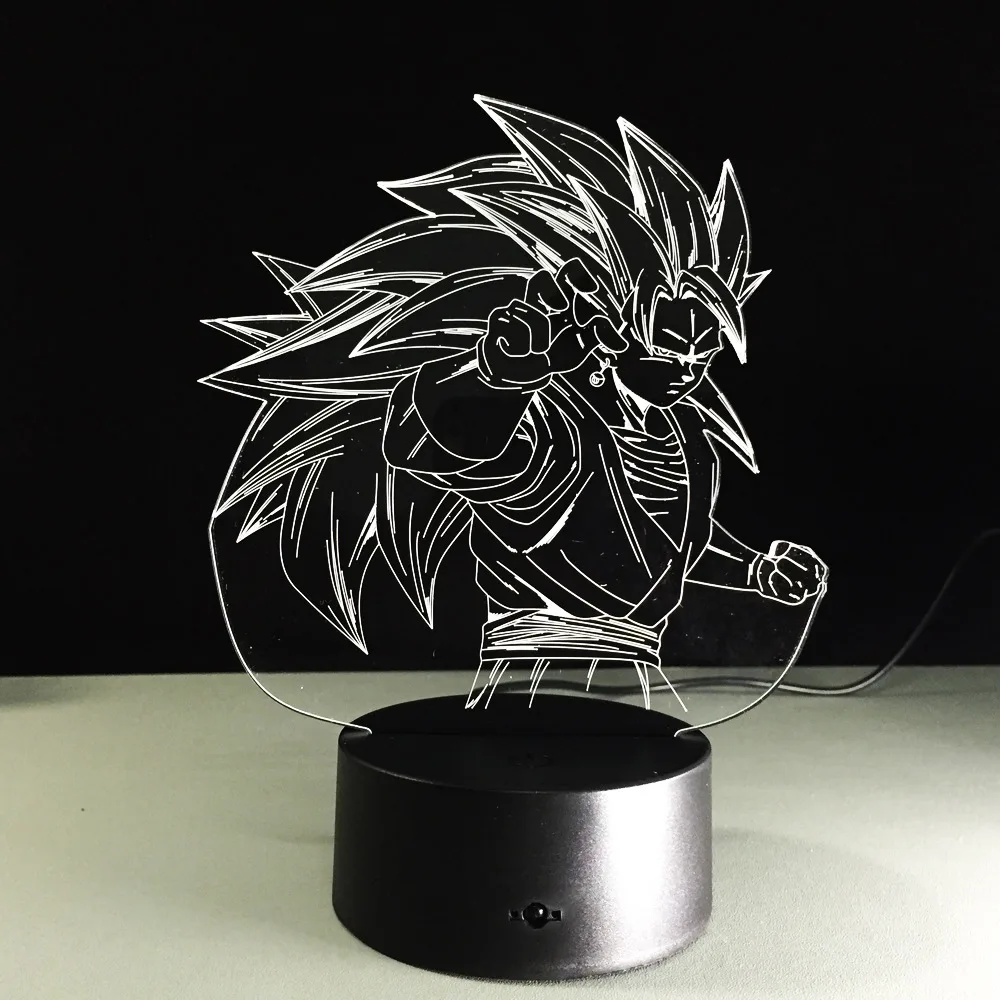 Dragon Ball Супер Saiyan God экшен-фигурка Гоку 3D иллюзия настольная лампа 7 цветов Изменение ночник для мальчиков детские подарки для малышей