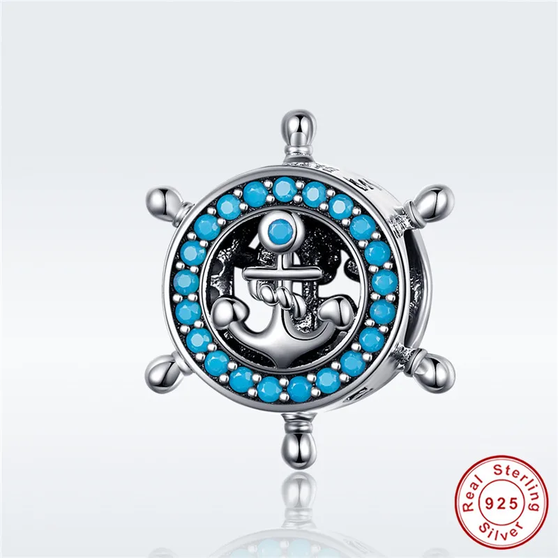 Браслет Pandora,, 925 пробы, серебро, синий, кубический цирконий, веревка, корабль, бусины, S925, военный корабль, подвески, сделай сам, ювелирное изделие