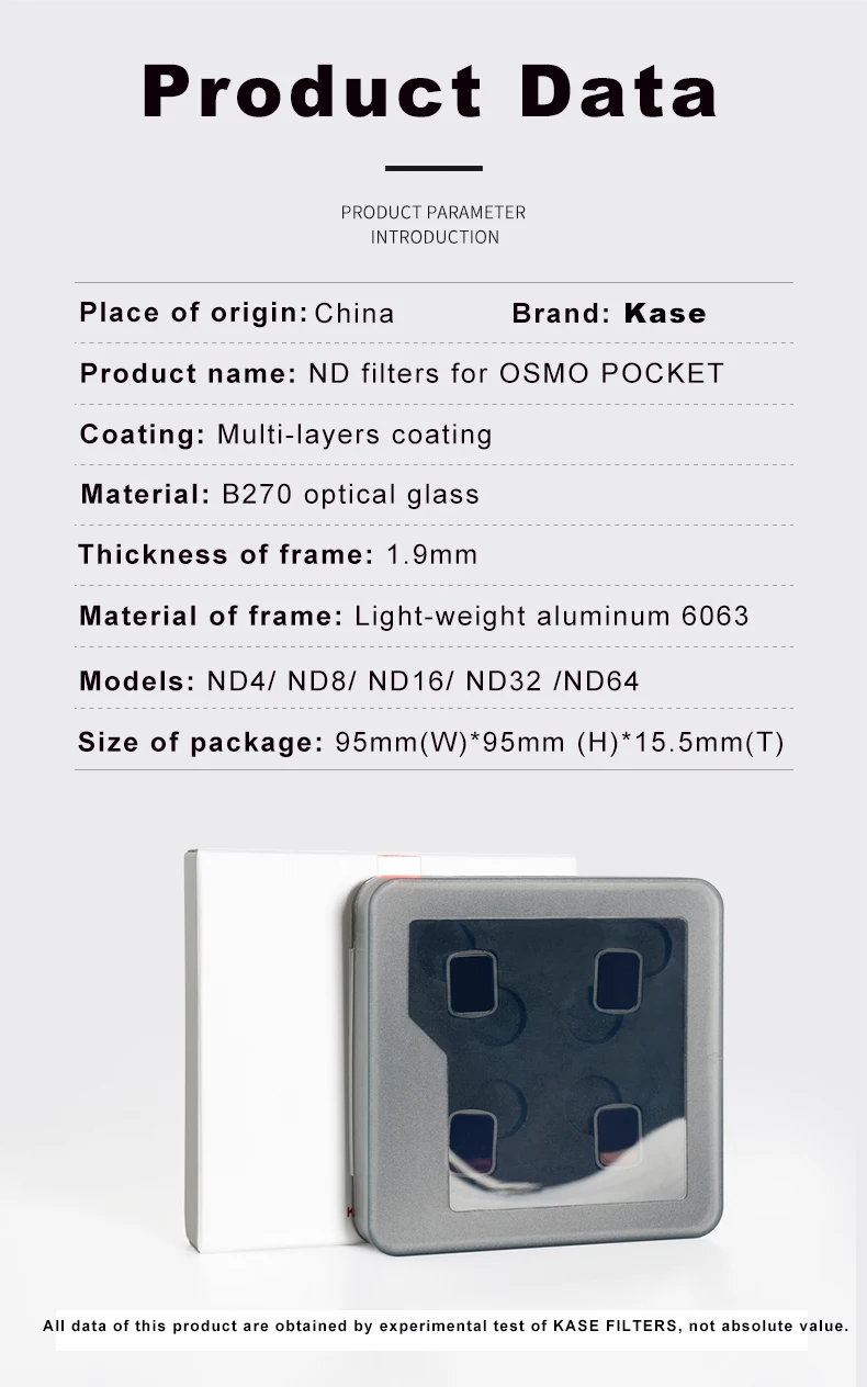 Kase MC магнитный фильтр нейтральной плотности ND4/ND8/ND16/ND32/ND64 Оптическое стекло для DJI OSMO карманный камера карданный стабилизатор