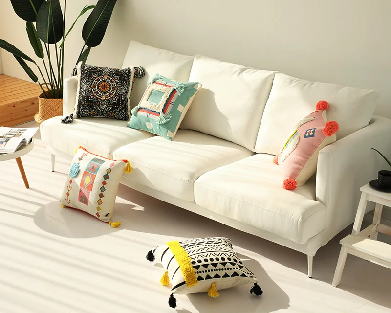Cojines decorativos para sofa Morocco Геометрическая черно-белая ворсистая наволочка с кисточкой Рождественский чехол для подушки