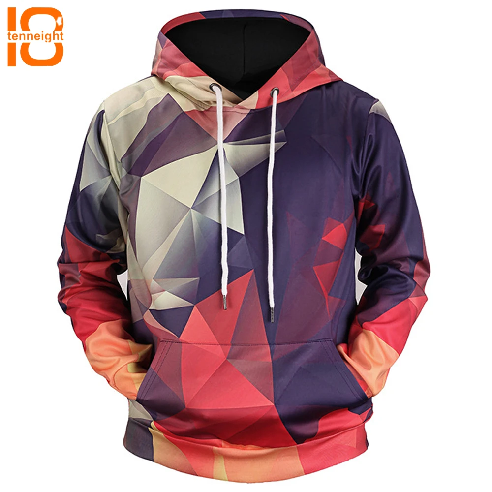 

TENNEIGHT 3D sports sweatshirts men digital color geometric grid printing hooded 3D sweatshirts outdoor training shirts hooded