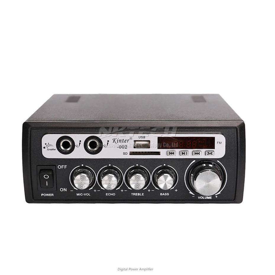 Автомобильный усилитель мощности Kinter-002 цифровой аудиоплеер 2x25 Вт Hi-Fi стерео бас USB SD MP3 FM 12 В 220-240 в двойной караоке микрофон для эхо