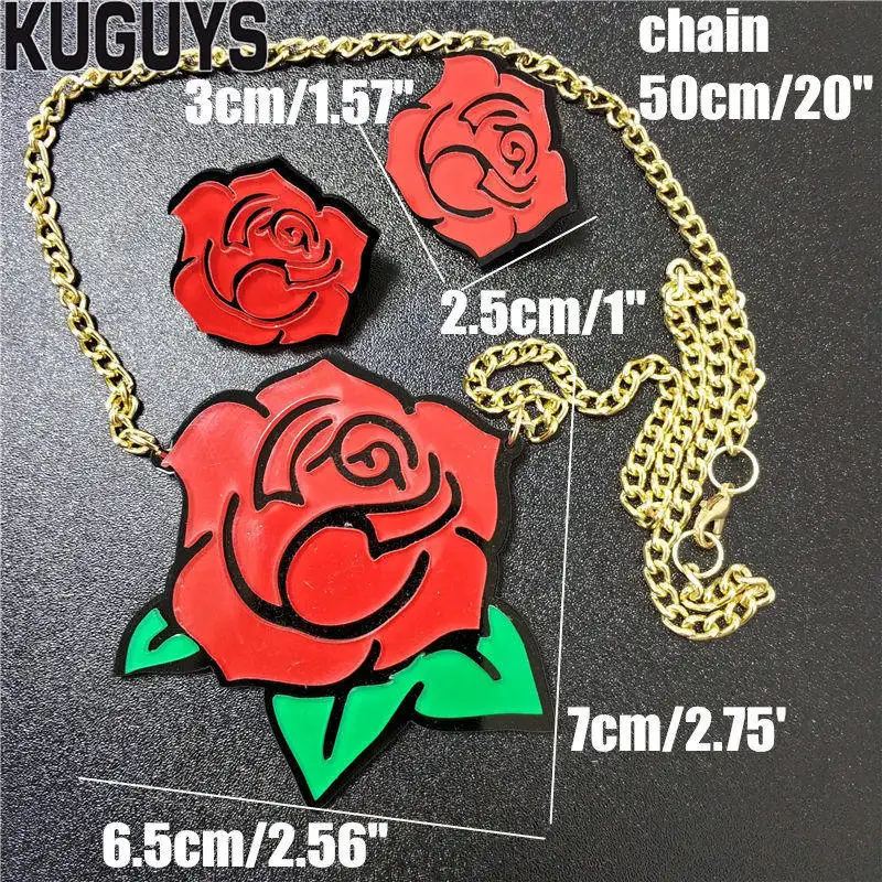 KUGUYS Trendy Jewelry Sets Fashion Flower Earrings for Women Vintage Red Rose Sexy Pendant Necklaces | Украшения и аксессуары