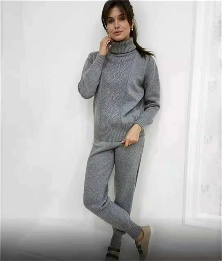 Зимний женский свитер костюм и комплекты вязаные штаны 2 предмета спортивный
