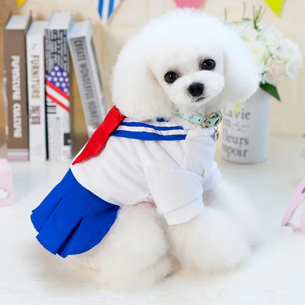 2018 New Sailor School Uniform Dress for Small Dog/Cat Girl Bow Pleated Skirt Puppy Clothes (Size XS-XL all Pet) | Дом и сад