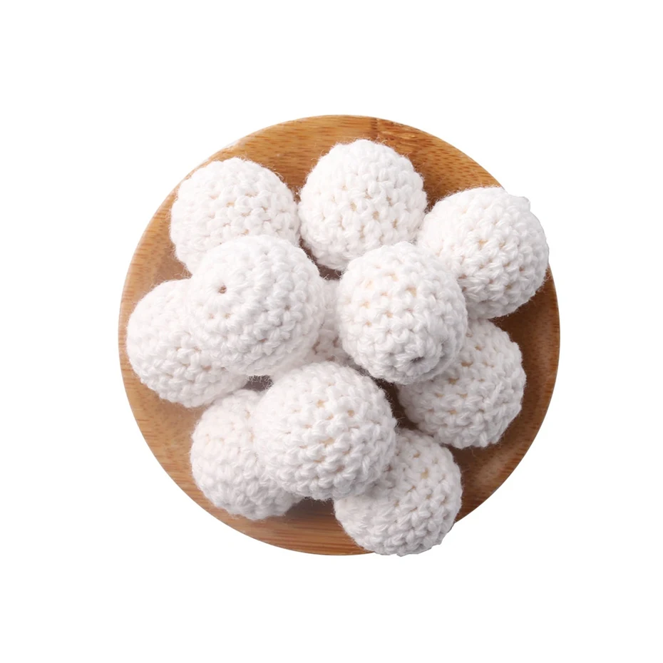 White Crochet Beads 20 мм, 5 шт., деревянные бусины для вязания крючком, жевательные бусины, сделай сам, Прорезывание Зубов, ожерелье для соски, цепочки, аксессуары, деревянные прорезыватели, детские товары, игрушки - Цвет: White Crochet Beads