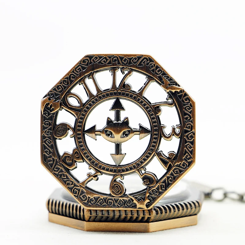 Red Antique Magic Cat Mechanical Pocket Watch Vintage Steampunk Gentleman Style Men's and Women's Necklace Pendant Clock