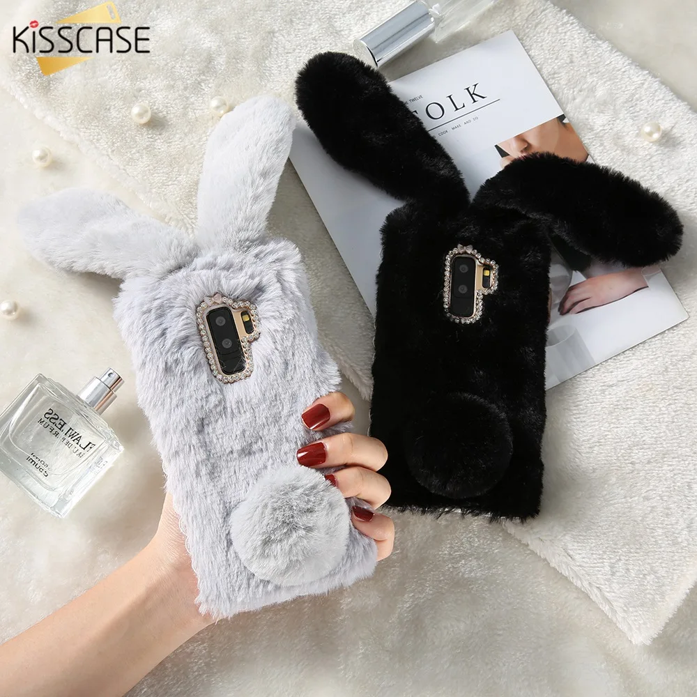 Рождественский чехол KISSCASE из кроличьего меха для Samsung Galaxy S8 S9 Plus S6 S7 мягкие