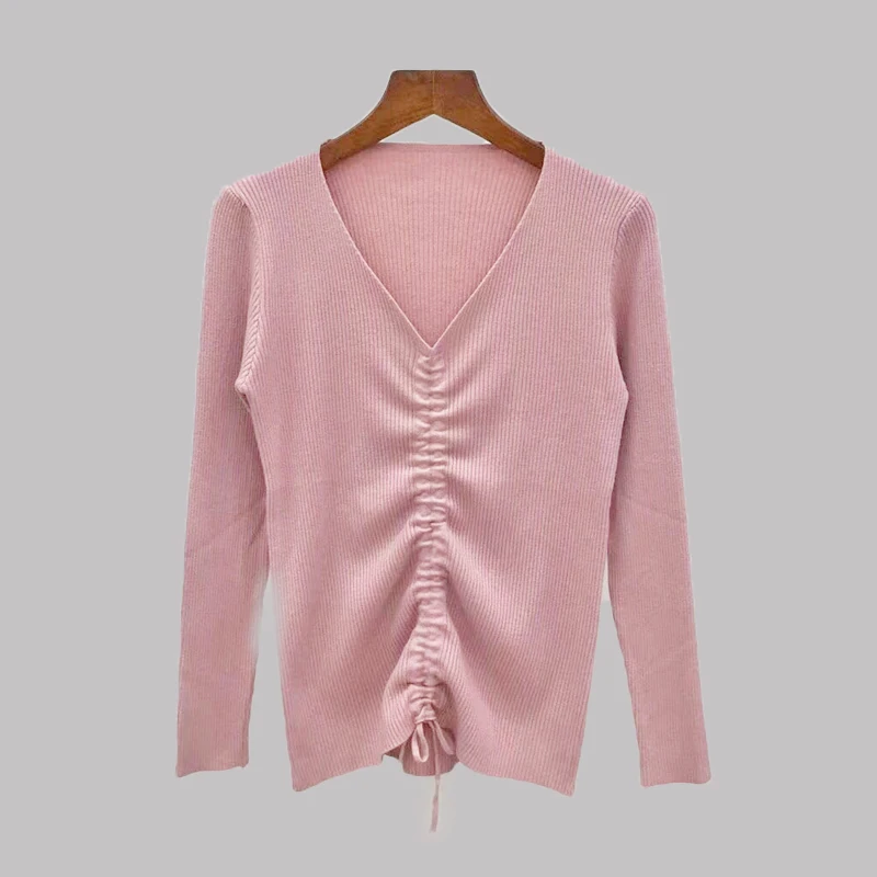 Autumn and Winter New Design Fashion Women Korean Vertion V Collar Kintted Long Sleeve Slim Bottom Casual Sweaters Pullovers | Женская