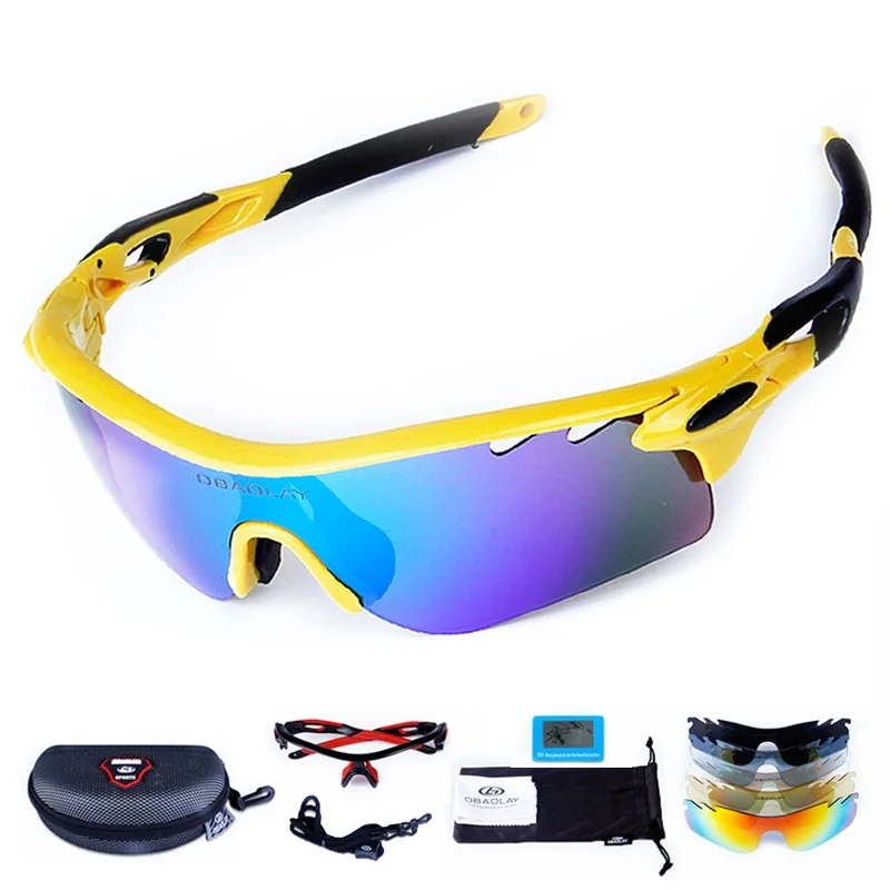 UV400 поляризованные лыжные очки крутые спортивные очки для мотоцикла сноуборд мужские профессиональные очки солнцезащитные очки Googles чехол+ 4 линзы - Цвет: Yellow Black