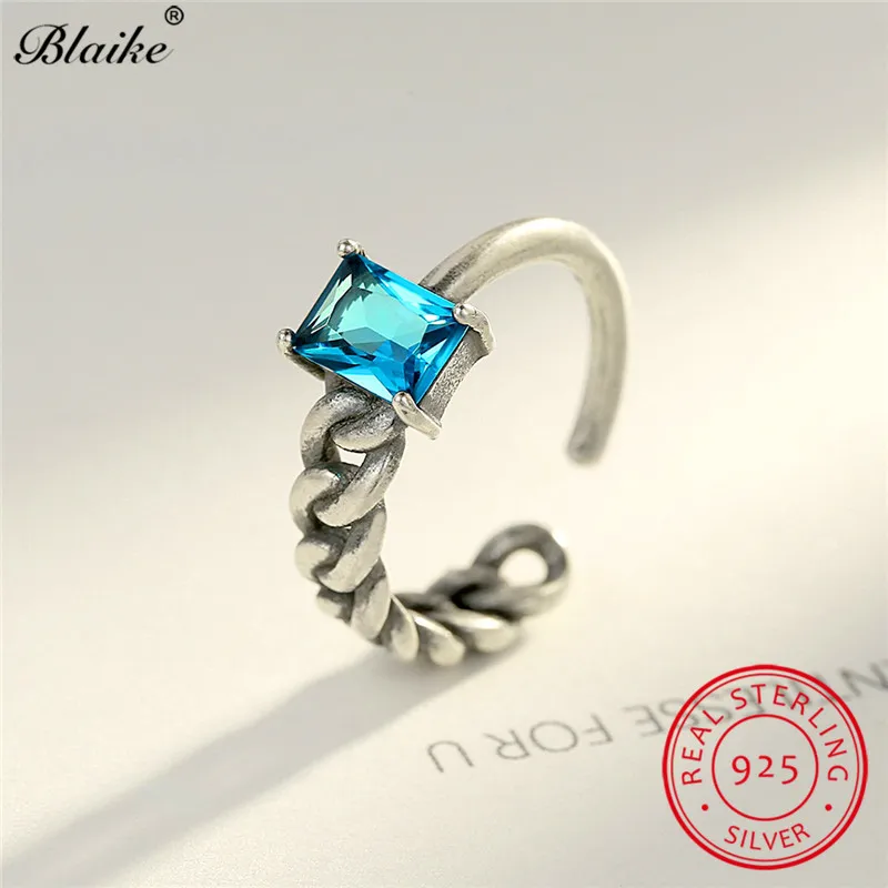 Blaike Boho черный/синий квадратный Аквамарин Открытые Кольца для мужчин женщин