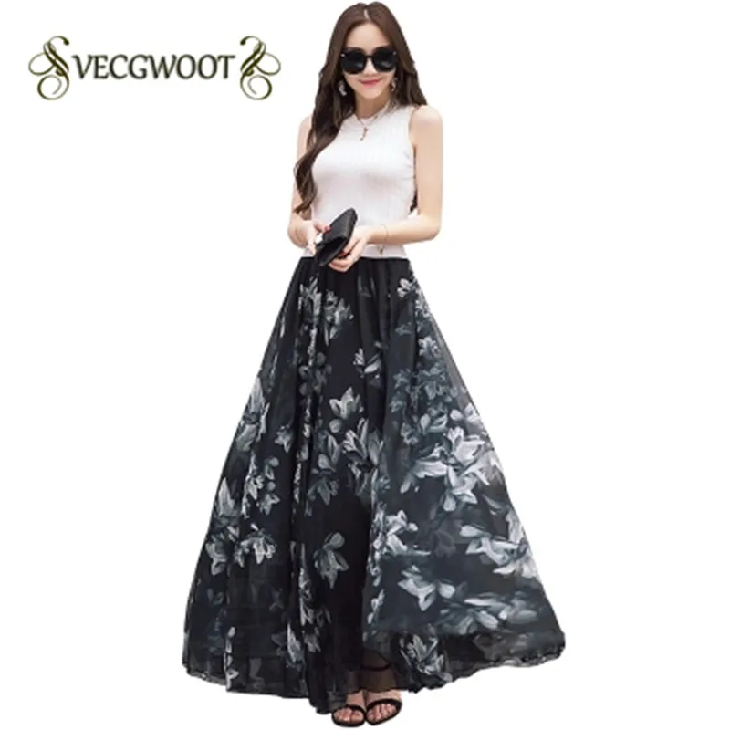 Женская длинная юбка 2020 новое повседневное шифоновое большого размера с принтом