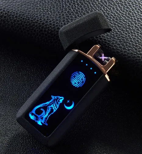 Двойная дуговая Электронная зажигалка, USB плазменная Зажигалка для сигарет, курительная зажигалка с бесплатным лазерным именем на зажигалке - Цвет: matte black wolf NO2
