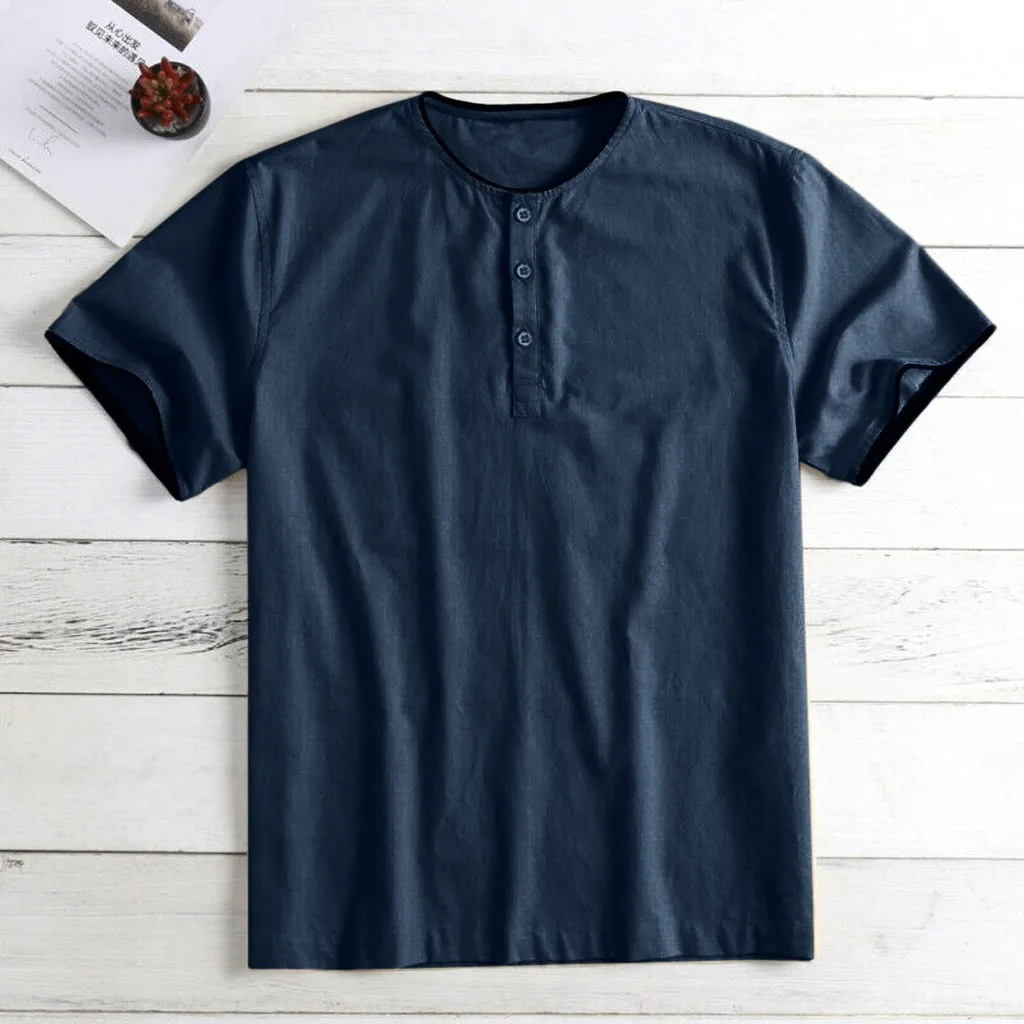Camisetas hombre мужское мешковатое однотонное хлопковое белье рубашка с короткими рукавами и пуговицами, большие размеры, топы, блузка, S-2XL, camiseta